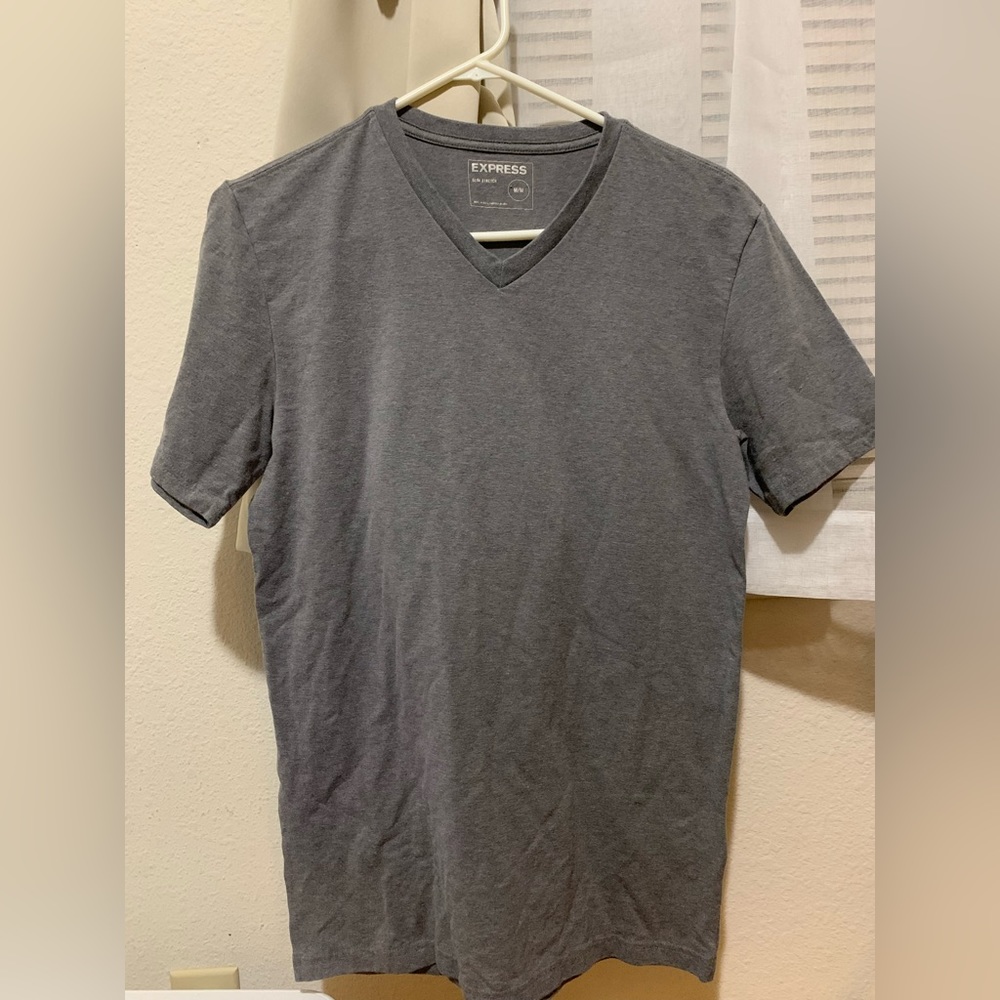 Express slim stretch v neck grey shirt